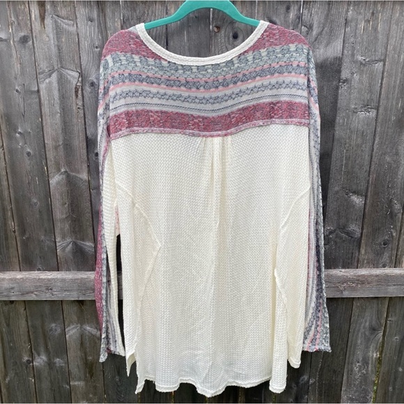 Free People NWT Waffle Knit Boho Cuff Thermal Ivory Oversized Hi/Low Size L - Picture 7 of 10